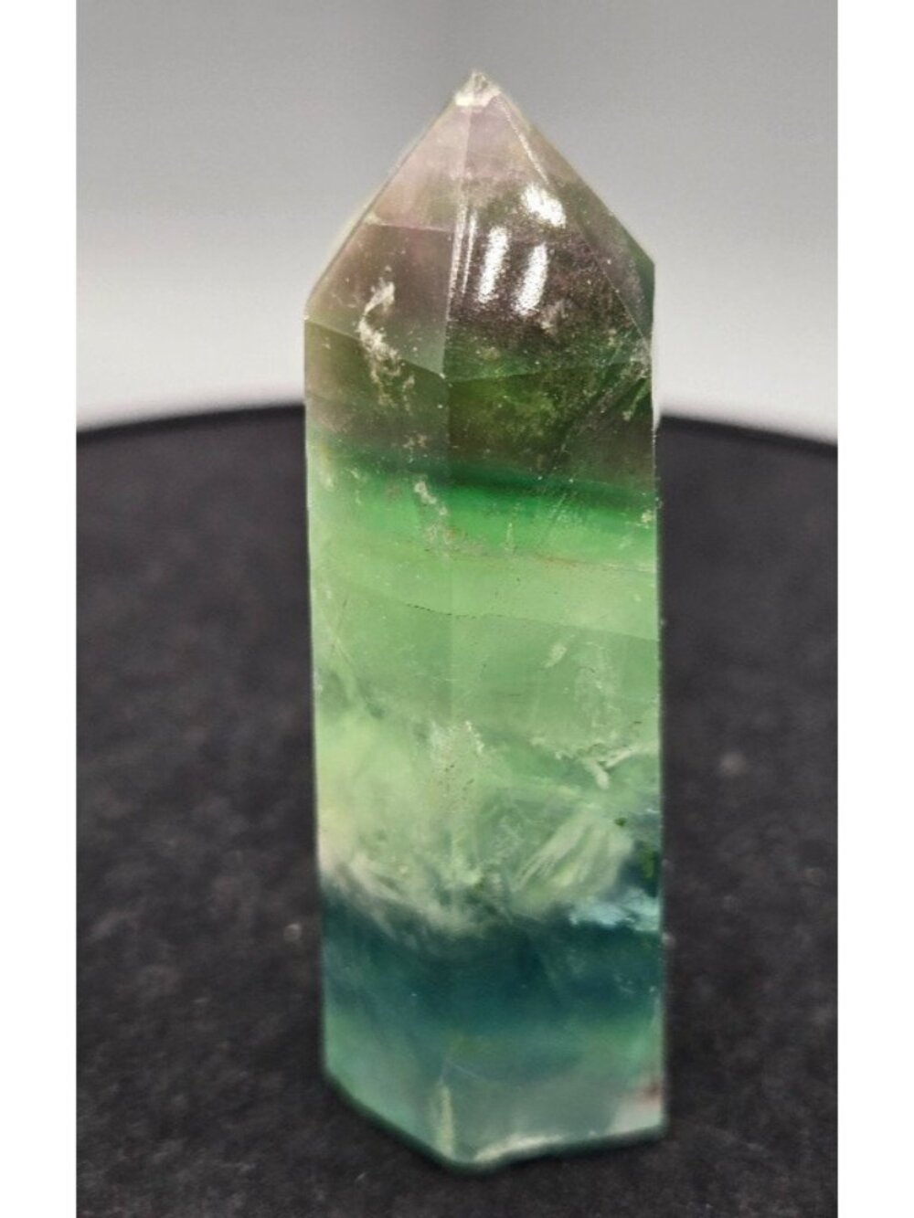 Green & White Fluorite Crystal Wand Obelisk Tower Point Home Decoration 80 grams